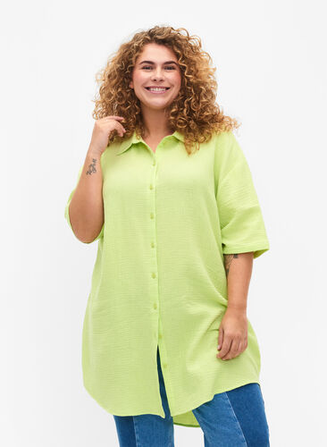 Skjorta i bomull med halvlånga ärmar, Wild Lime, Model image number 0