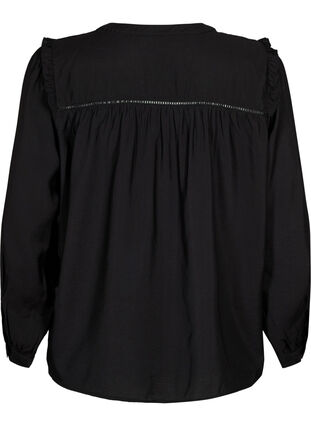 Skjortblus med volanger och veck, Black, Packshot image number 1