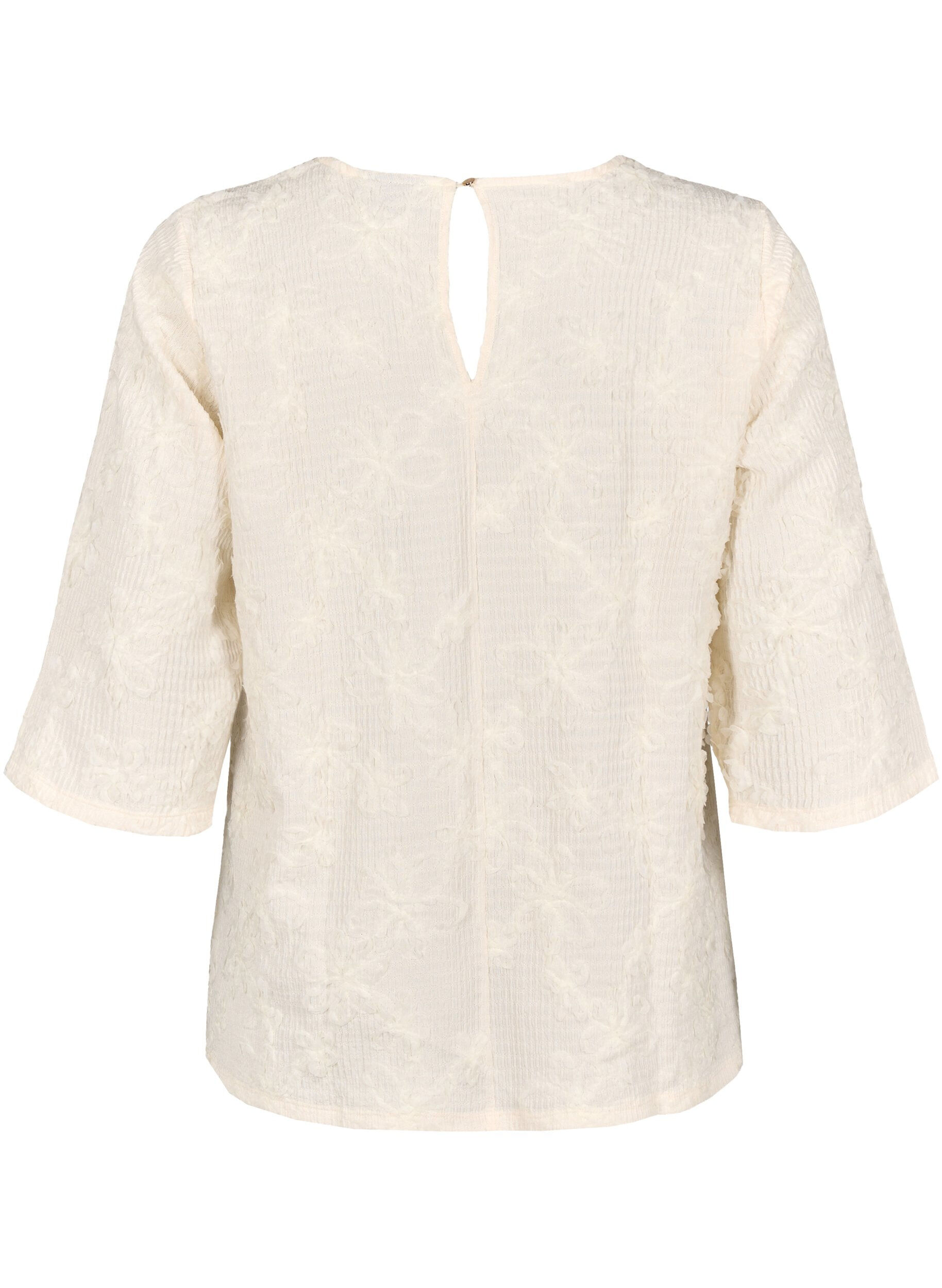 Zizzi Blus med trekvarts&auml;rmar och 3D-blommor, Warm Off-white, Packshot image number 1