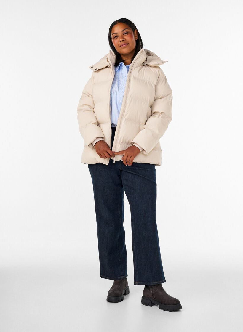 Kort pufferjacka med avtagbar huva, Vanilla, Model image number 1
