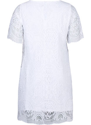 Kortärmad festklänning i spets, Bright White, Packshot image number 1