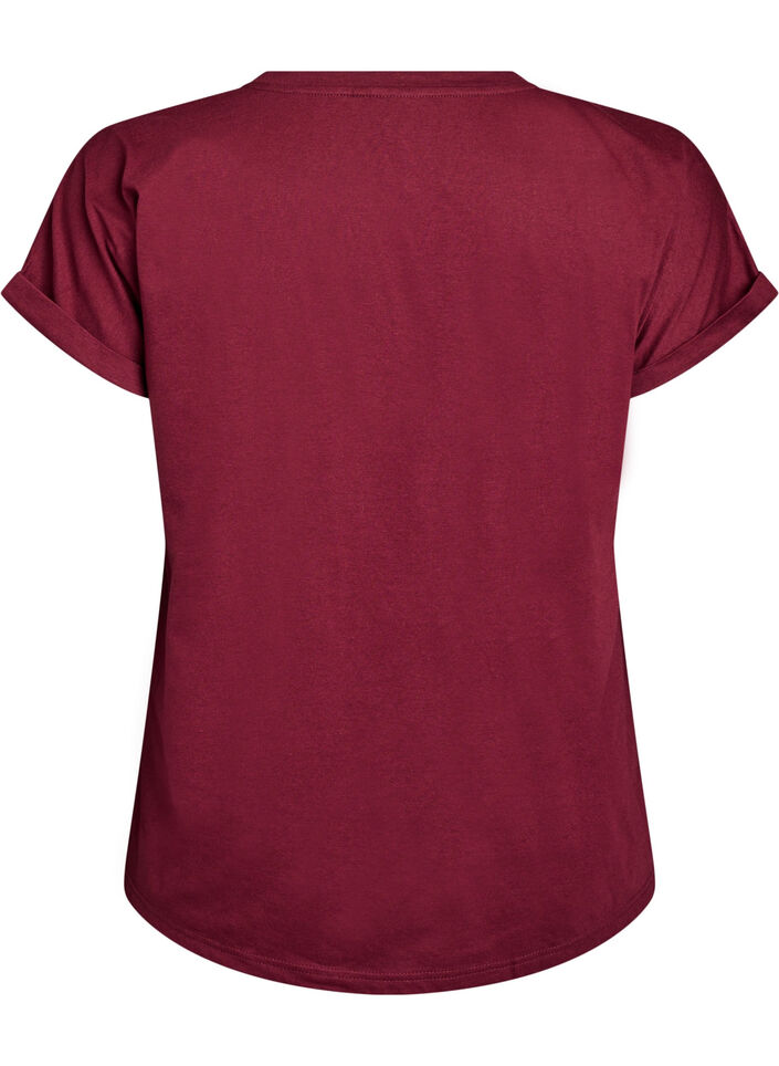 Kort&auml;rmad t-shirt i bomullsblandning, M&ouml;rk Bordeaux, Packshot image number 1