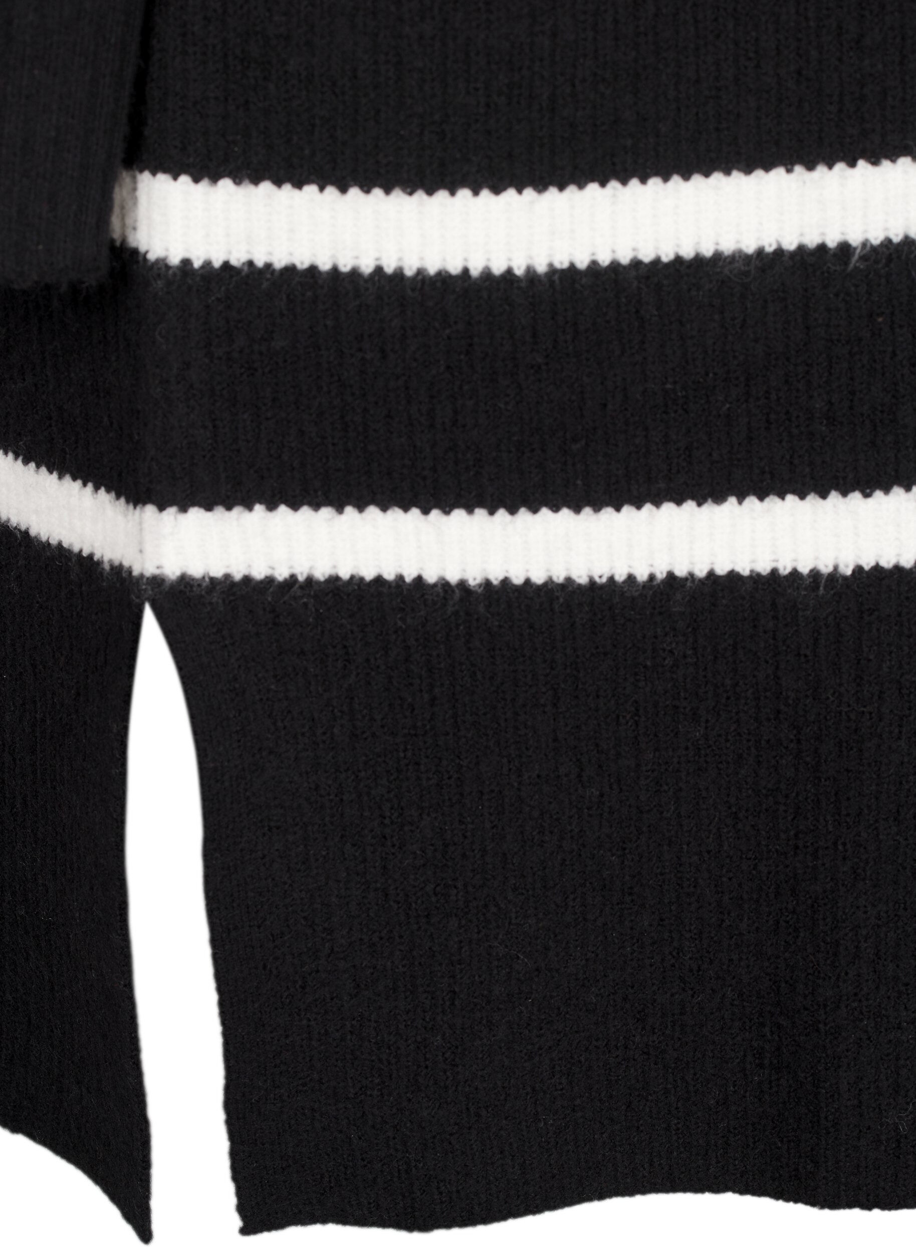 Zizzi L&aring;ng&auml;rmad stickad kl&auml;nning med r&auml;nder, Black Cloud D. Comb, Packshot image number 3