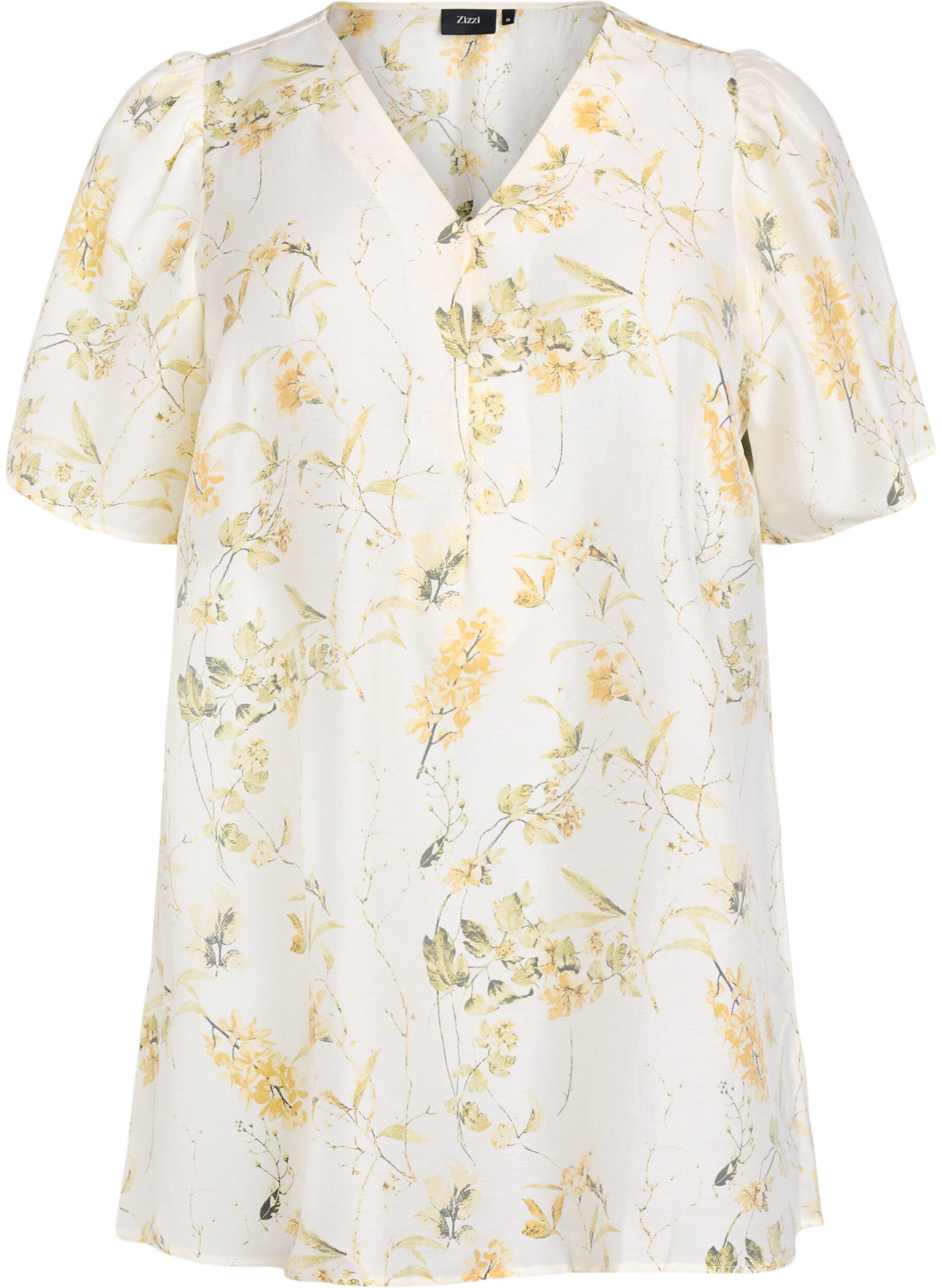 Zizzi A-formad tunika med korta &auml;rmar, Gul, Packshot image number 0