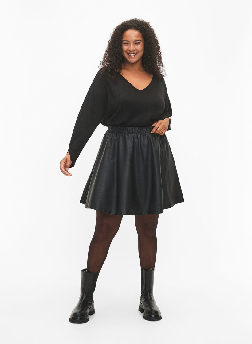 Stickad blus i viskos med glitter, Black w. DTM Lurex, Model image number 3