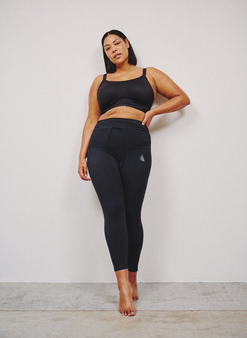 7/8 tr&auml;ningstights med h&ouml;g midja och ficka, Svart, Image image number 0