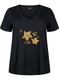 T-shirt i bomull med paljetter, Black W. Star