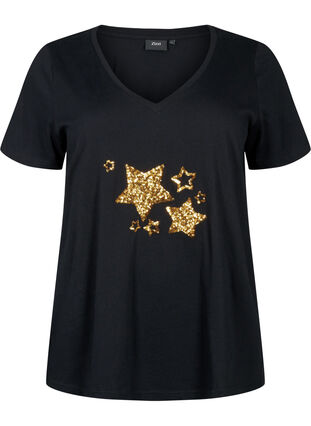 T-shirt i bomull med paljetter, Black W. Star, Packshot image number 0