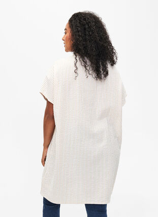 Lång randig bomullsskjorta, White/Natrual Stripe, Model image number 1
