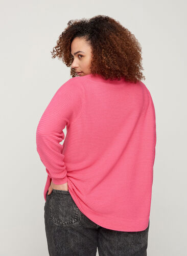 Stickad tröja med rund halsringning, Hot Pink, Model image number 1