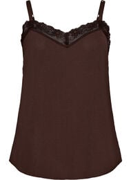Cami-topp med V-ringning och spetskant, Brun