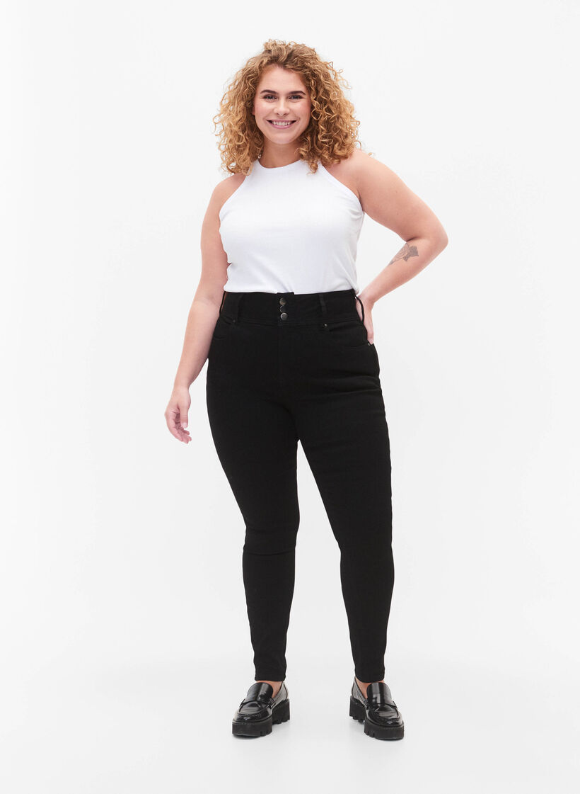 Superslimmade Bea-jeans med extra hög midja, Black, Model image number 0