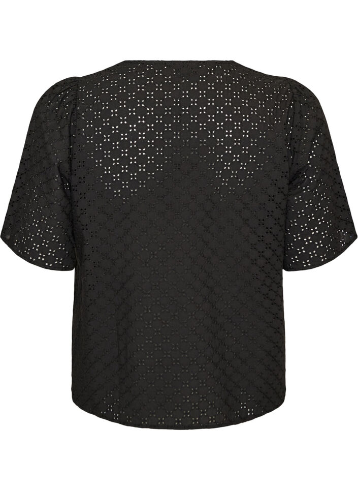 Blus i broderie anglaise med kn&auml;ppning, Svart, Packshot image number 1