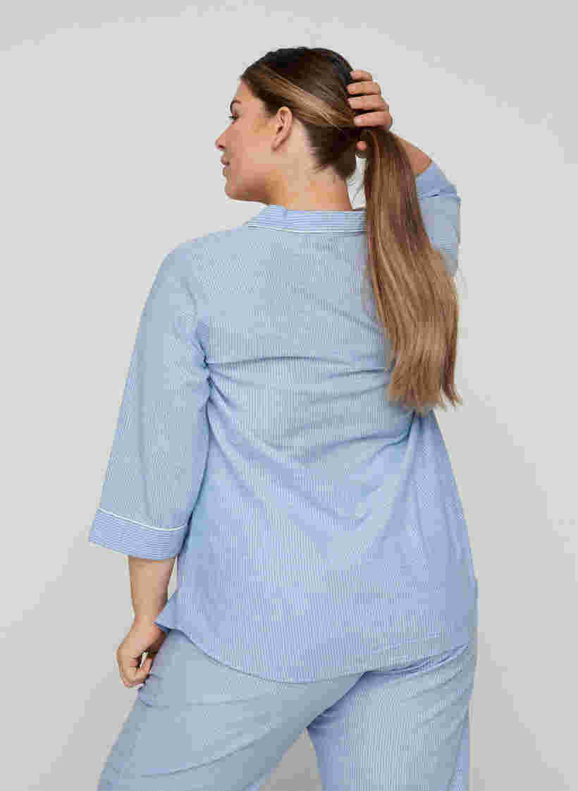 Randig nattskjorta i bomull, White/Blue Stripe, Model image number 1