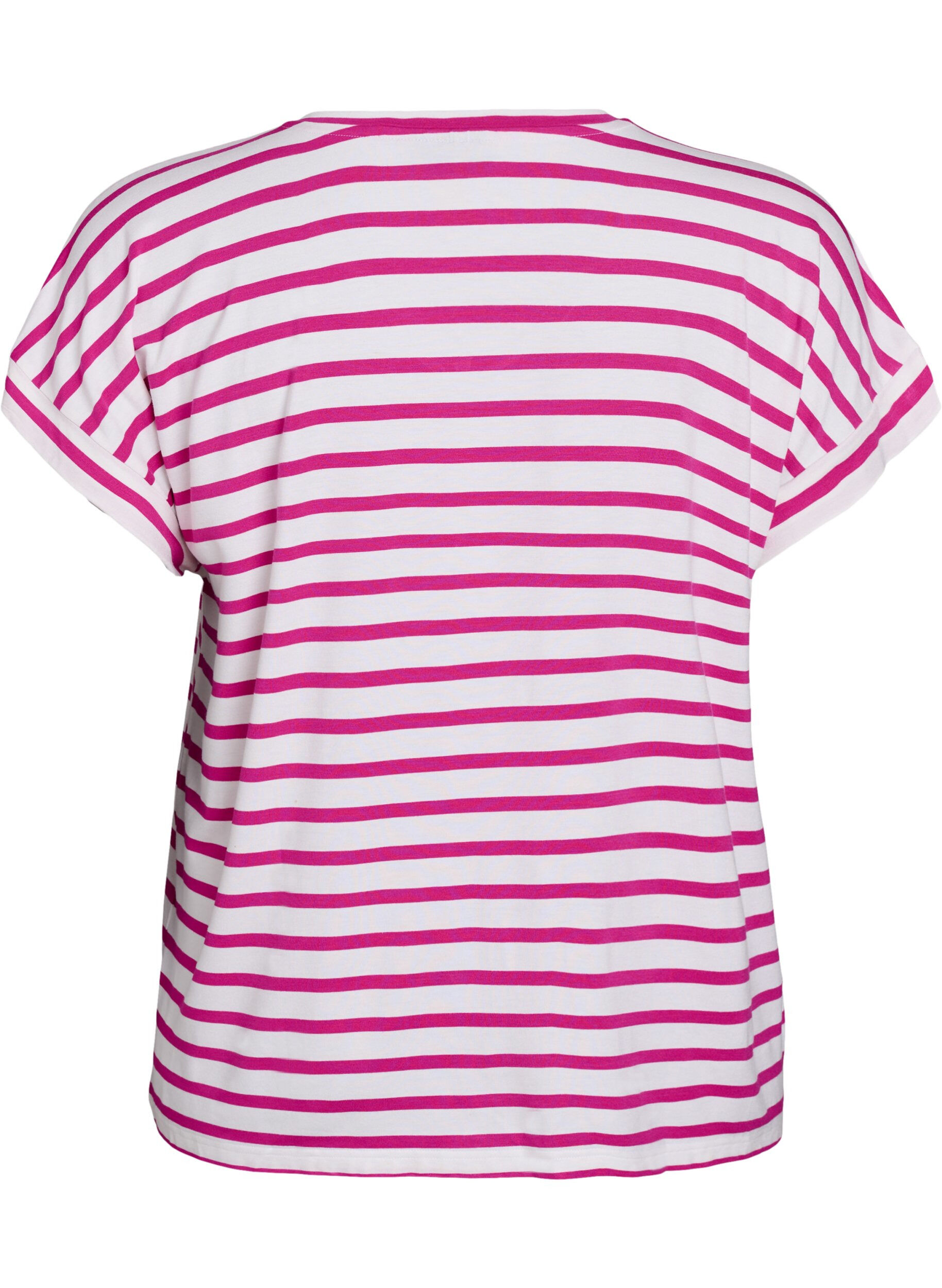 Zizzi Randig t-shirt med v-ringning, Rosa, Packshot image number 1