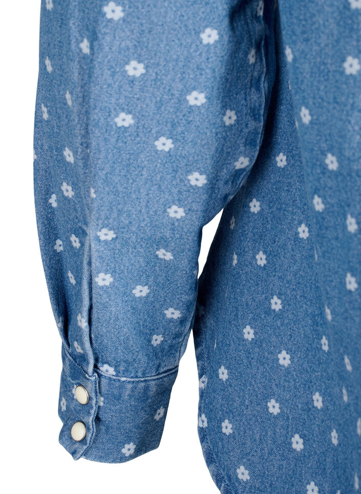 Blommig denimskjorta med bröstficka, Light Blue w.Flowers, Packshot image number 4