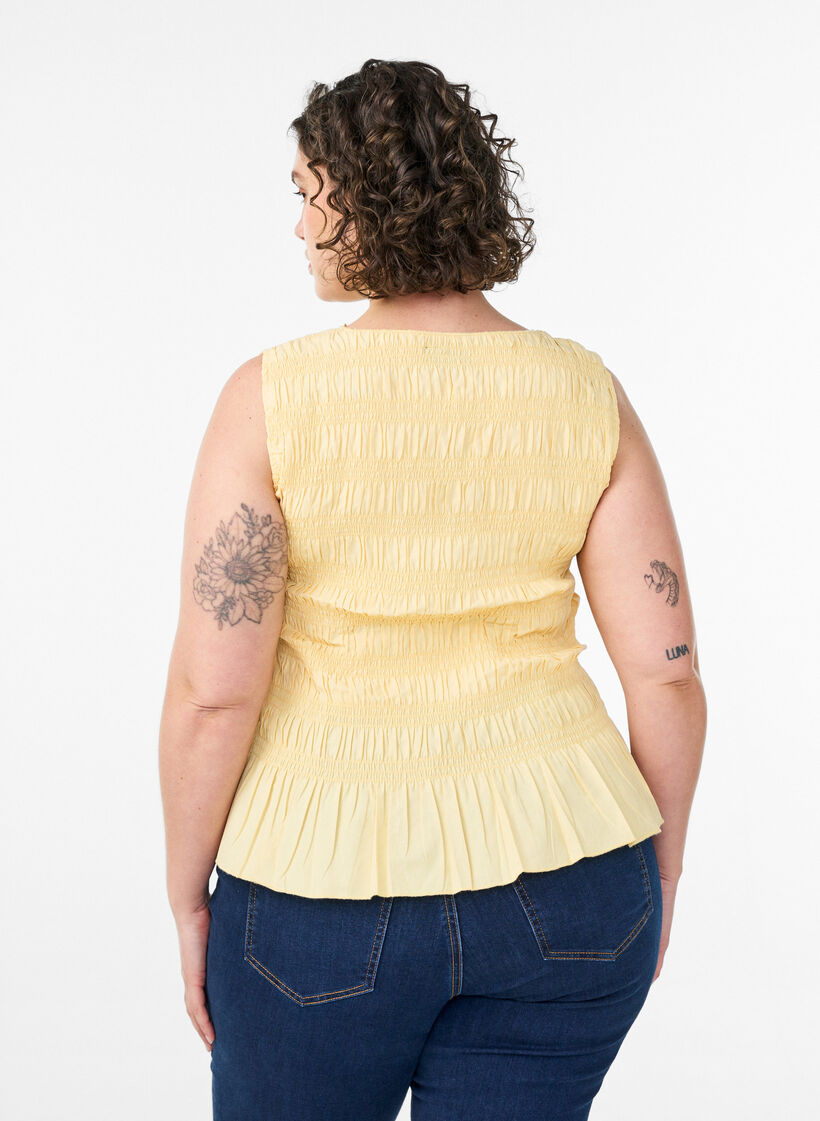 Smocktopp med b&aring;tringning och peplum, Gul, Model image number 2