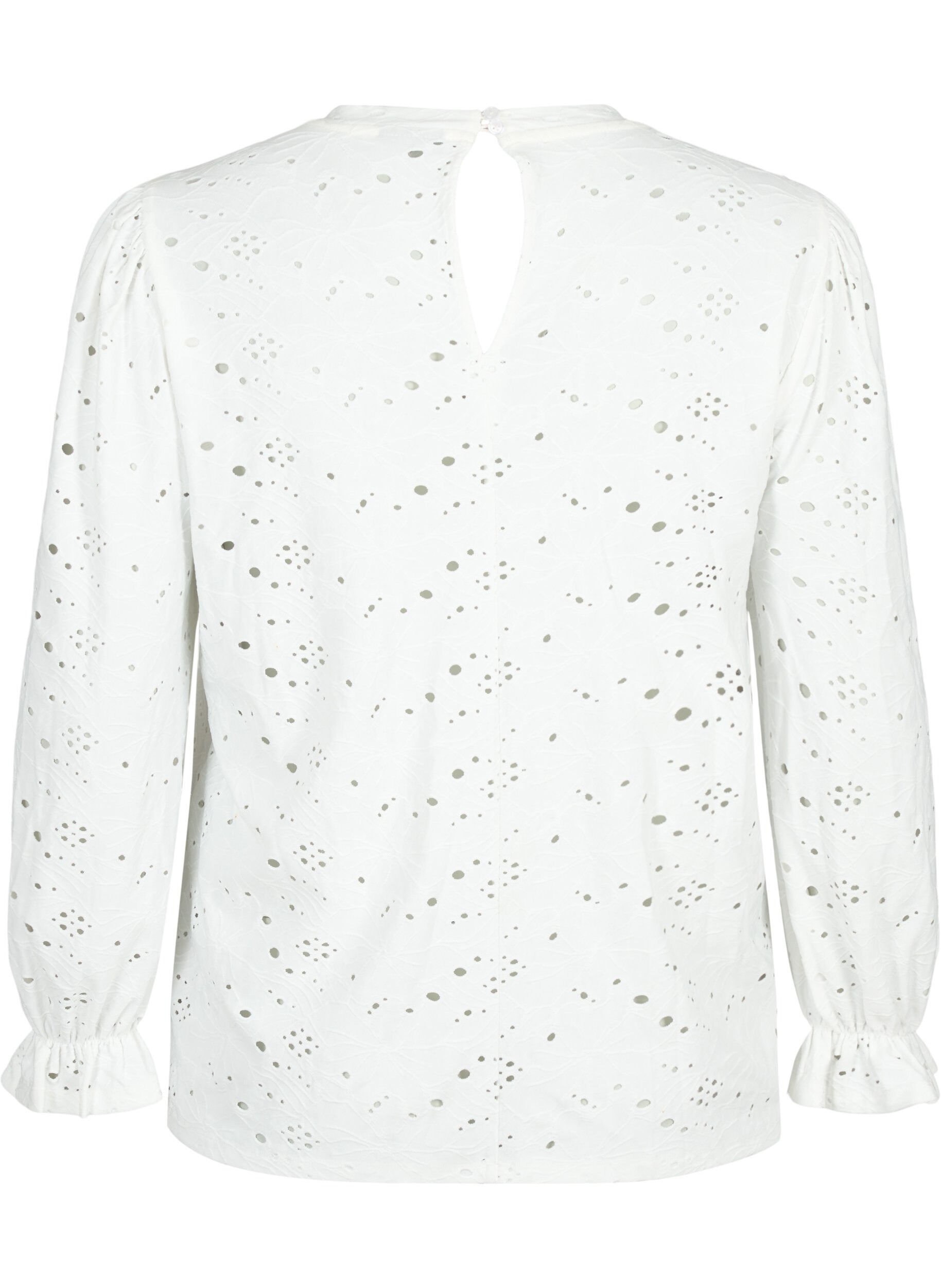 Zizzi L&aring;ng&auml;rmad blus med h&aring;lm&ouml;nster, Bright White, Packshot image number 1