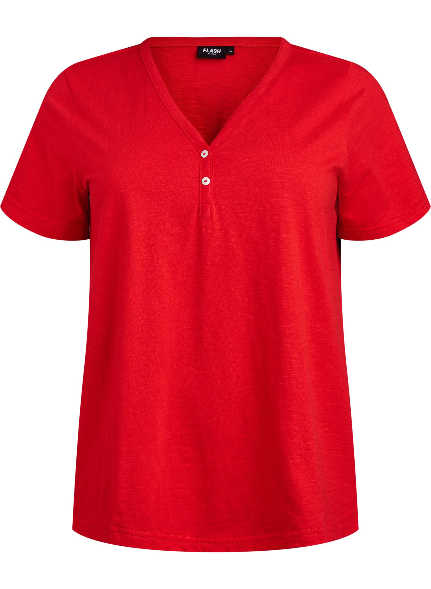 ZizziT-shirt med knappdetalj, R&ouml;d, Packshot image number 0