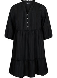 Randig klänning i viskos med spets och 3/4-ärmar, Black