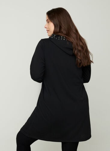 Lång sweatshirtsklänning med nitar, Black, Model image number 1