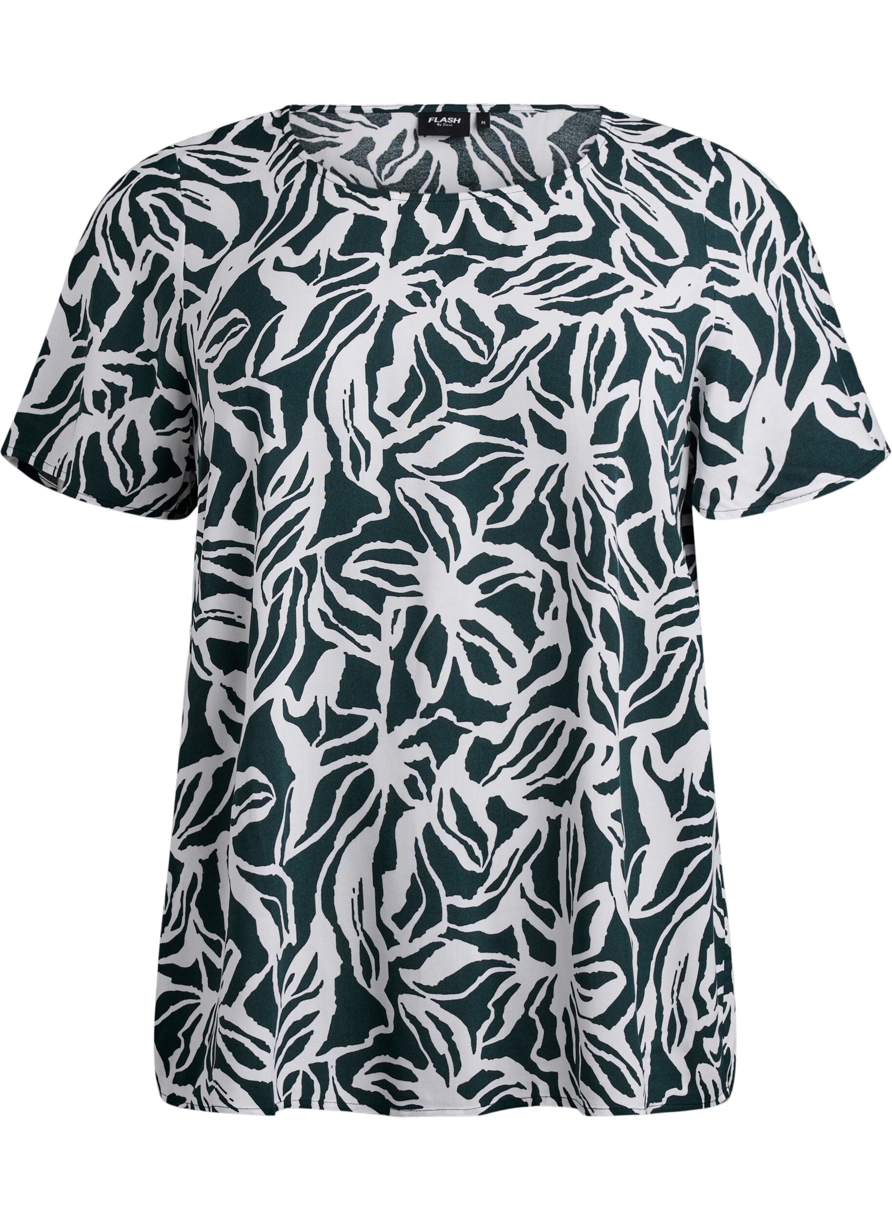 ZizziKort&auml;rmad viskosblus med tryck, Gr&ouml;n, Packshot image number 0