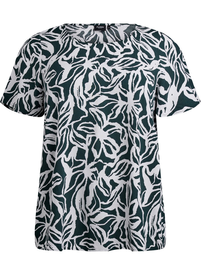 Kort&auml;rmad viskosblus med tryck, Gr&ouml;n, Packshot image number 0