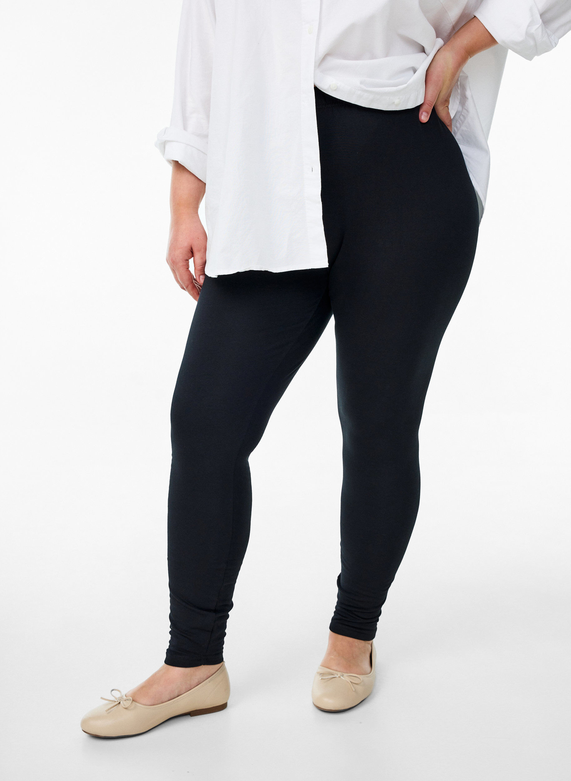 Leggings i bomull med foder, Svart, Model