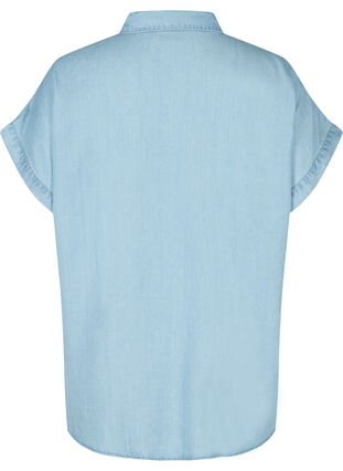 Kortärmad skjorta med bröstfickor, Light blue denim, Packshot image number 1