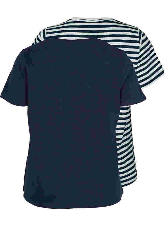 2-pack t-shirt i bomull, Navy/Navy Stripe, Packshot image number 1