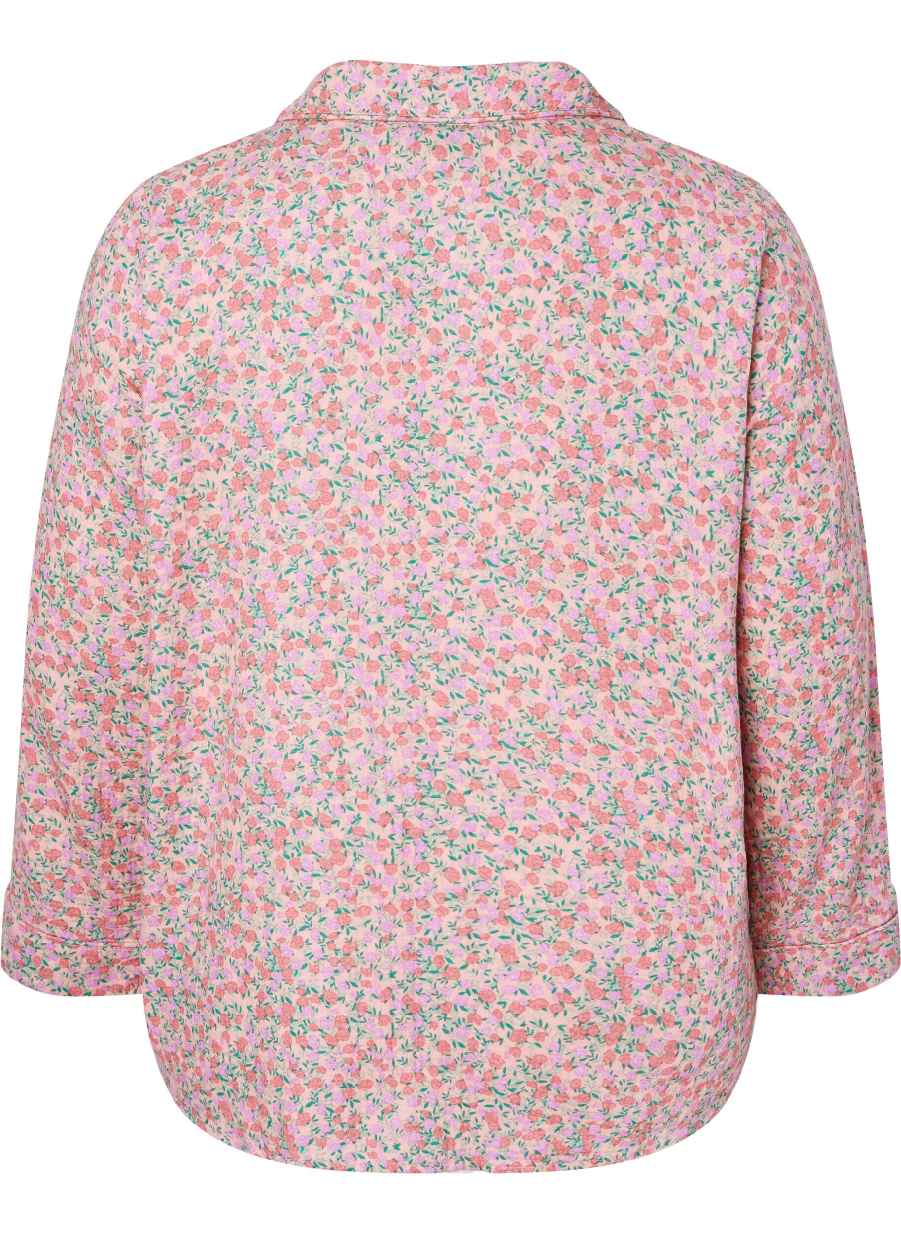 Zizzi Pyjamasskjorta i bomull med blomm&ouml;nster, Powder Pink, Packshot image number 1