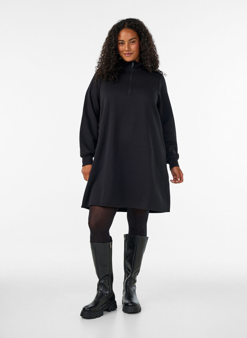 Sweatshirtkl&auml;nning med h&ouml;g ribbad krage och dragkedja, Svart, Model image number 1
