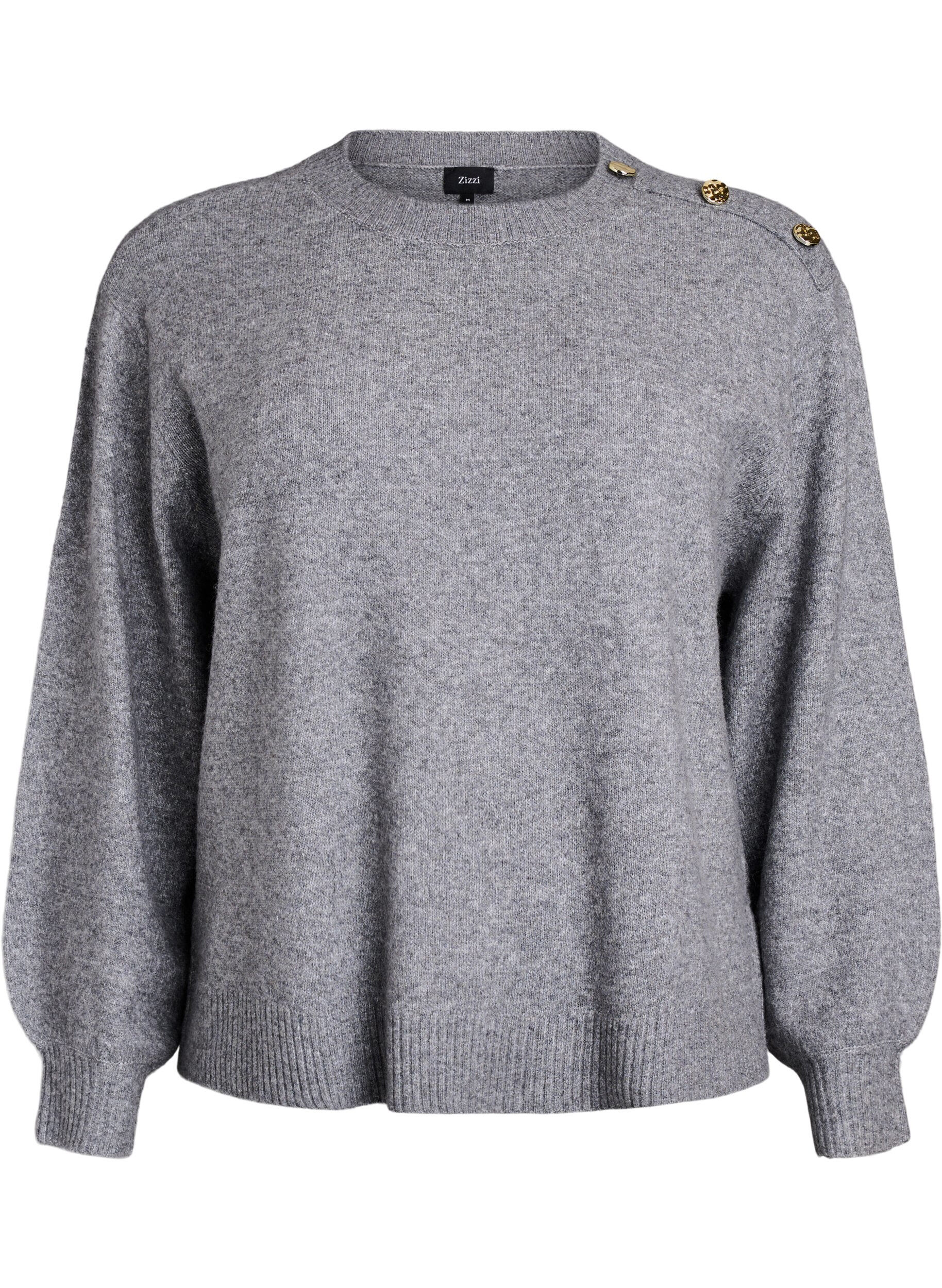 ZizziStickad blus med knappdetalj, Gr&aring;, Packshot image number 0