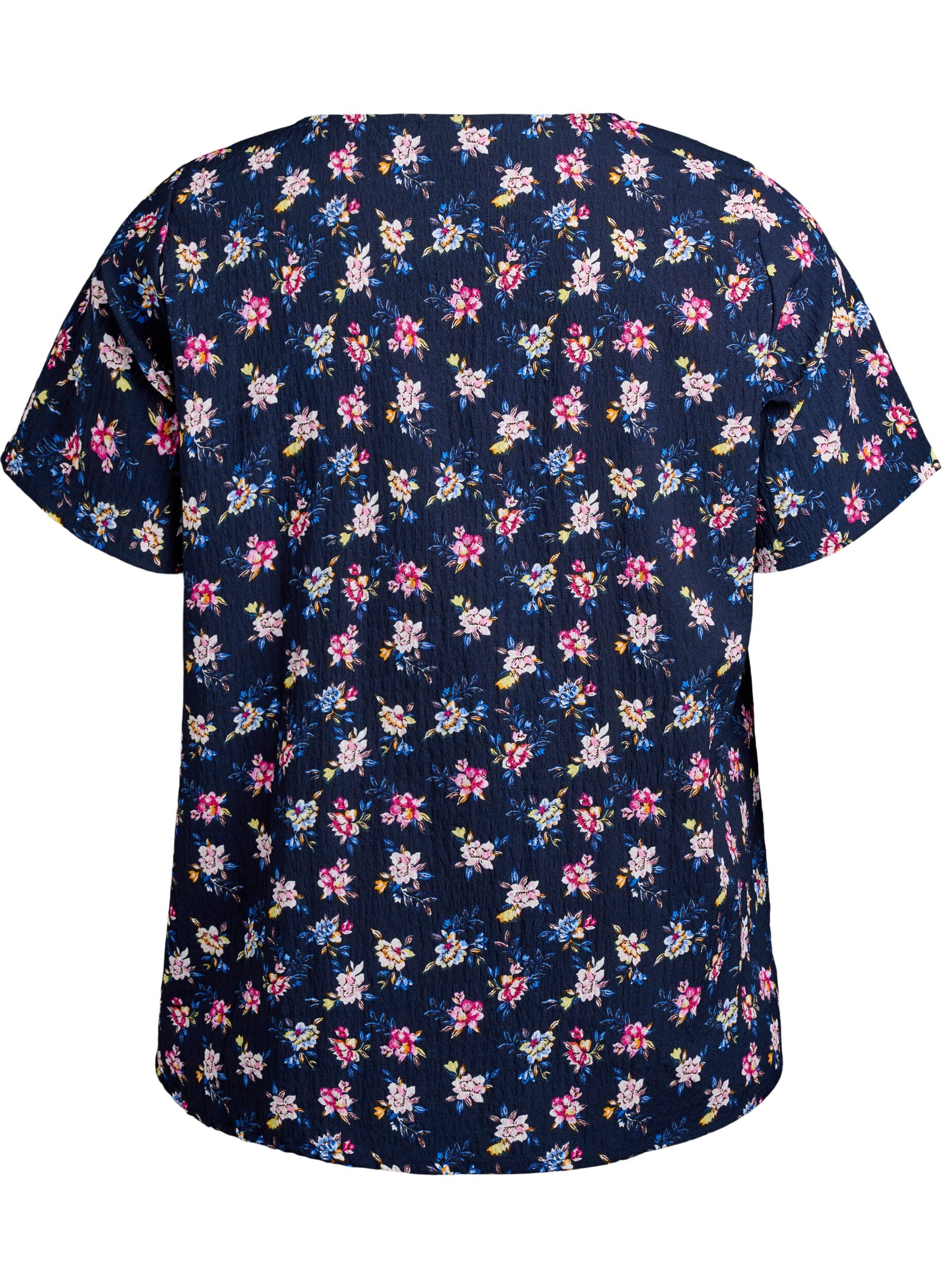ZizziKort&auml;rmad blus med struktur, Bl&aring;, Packshot image number 1