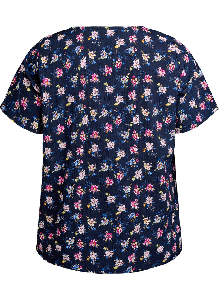 Kort&auml;rmad blus med struktur, Bl&aring;, Packshot image number 1