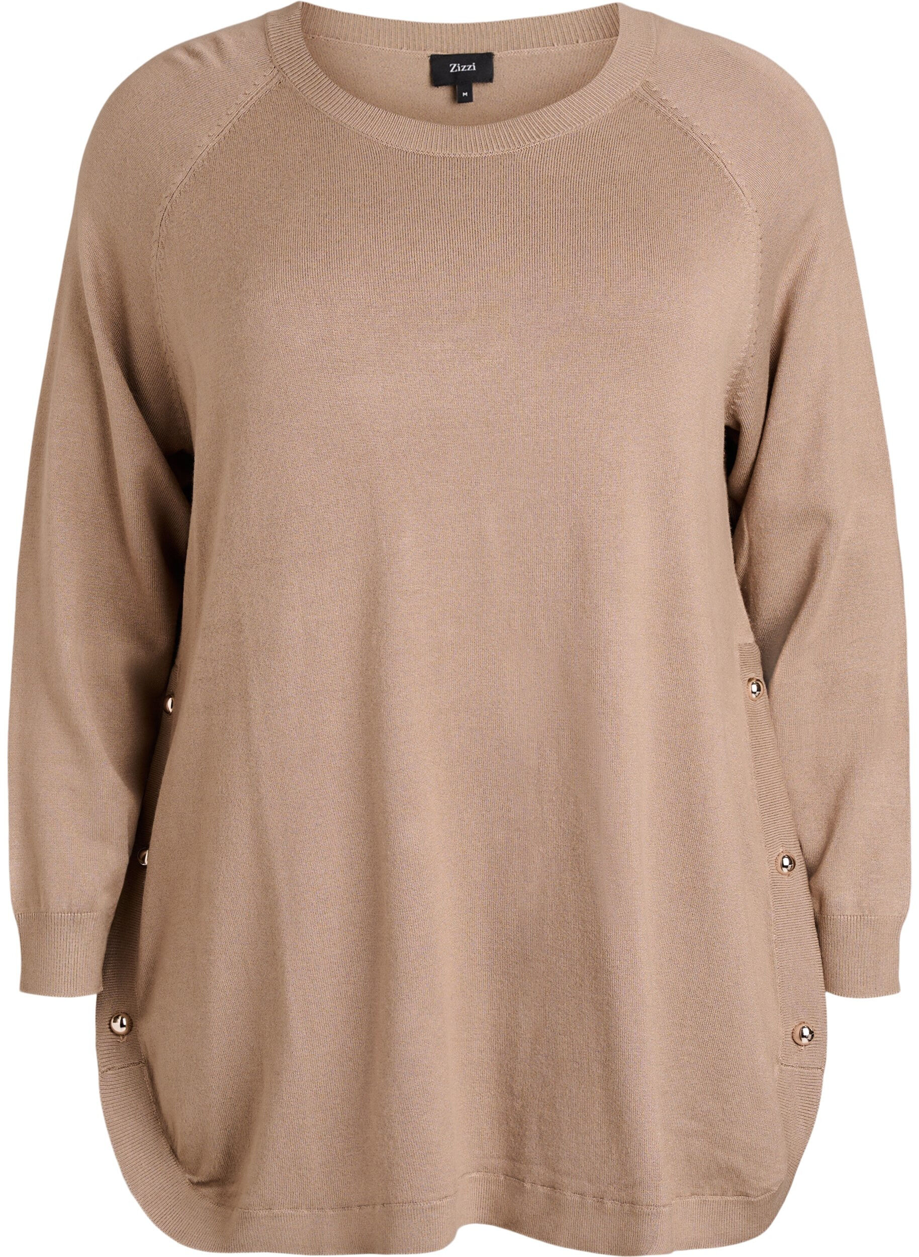 ZizziStickad blus med knappar i sidan, Beige, Packshot image number 0