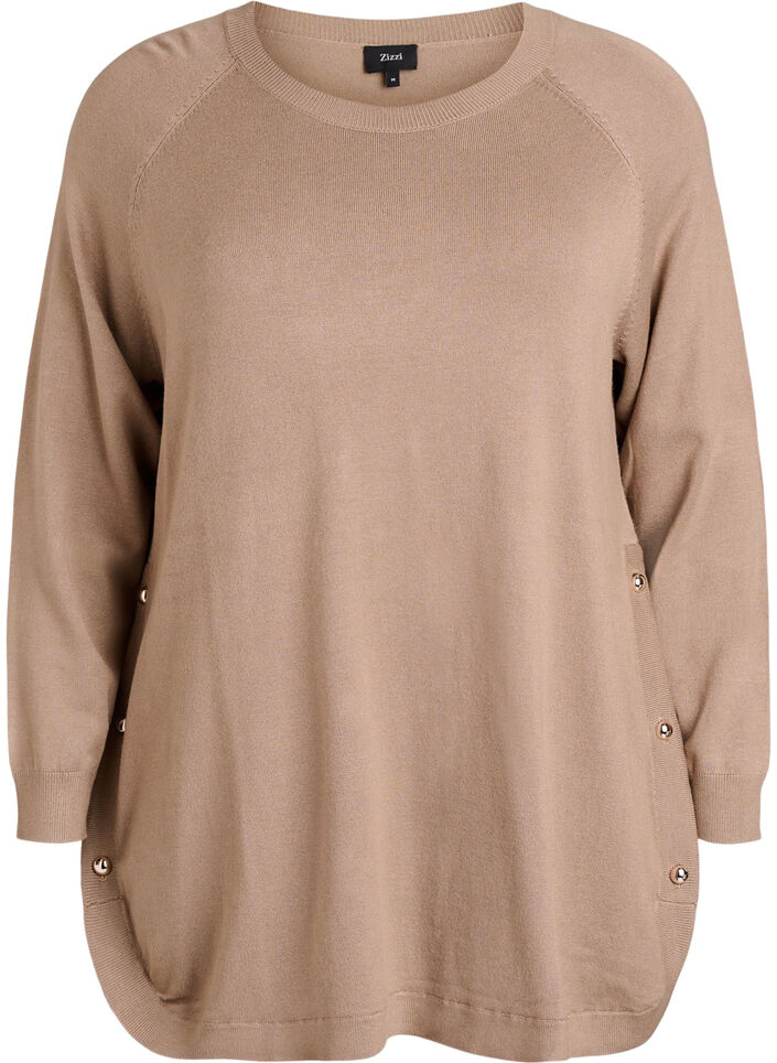 Stickad blus med knappar i sidan, Beige, Packshot image number 0
