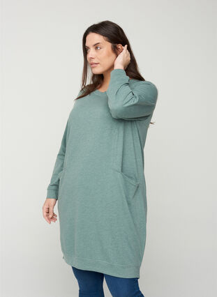 Sweatshirtklänning med långa ärmar, Balsam Green Mel, Model image number 0