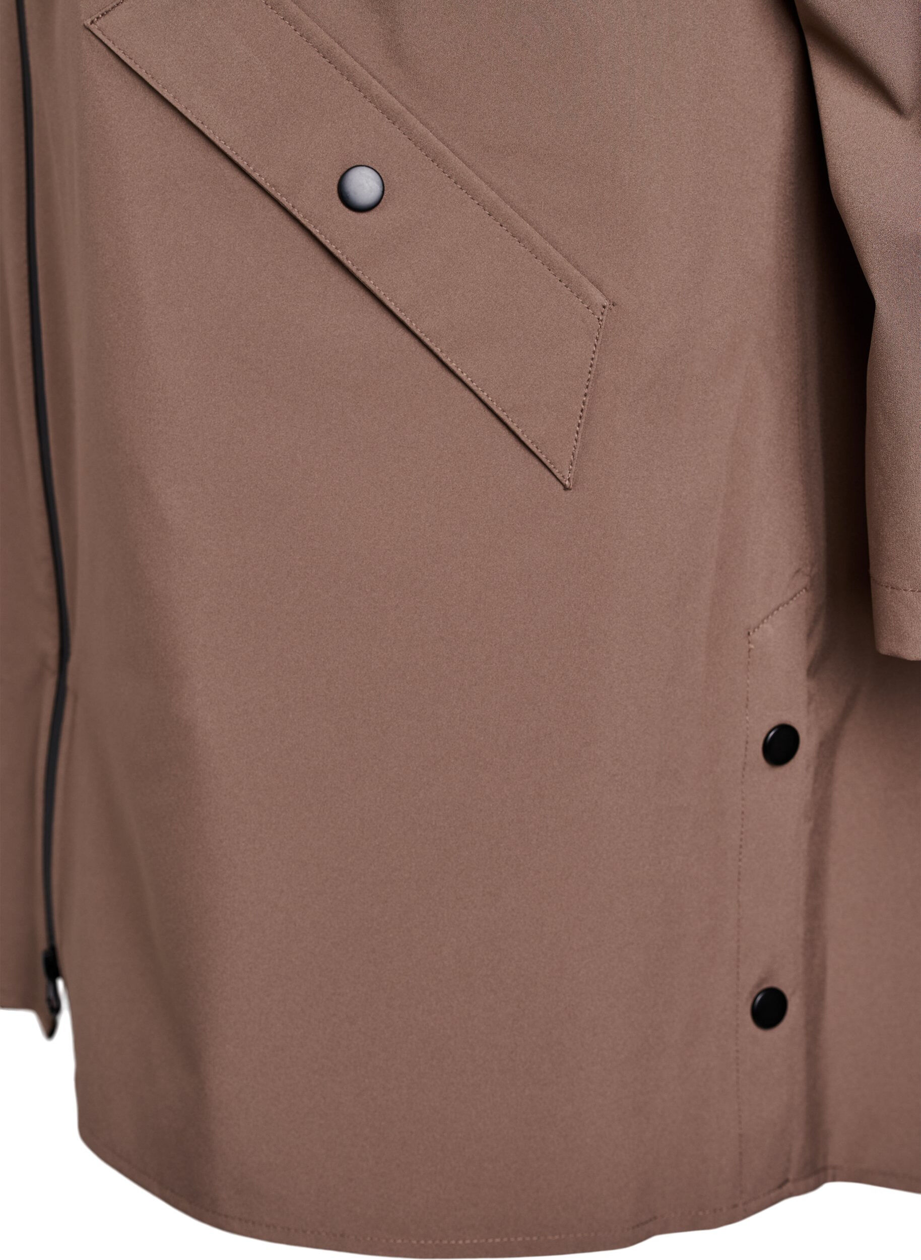 ZizziRegnjacka med fickor och huva, Brun, Packshot image number 3