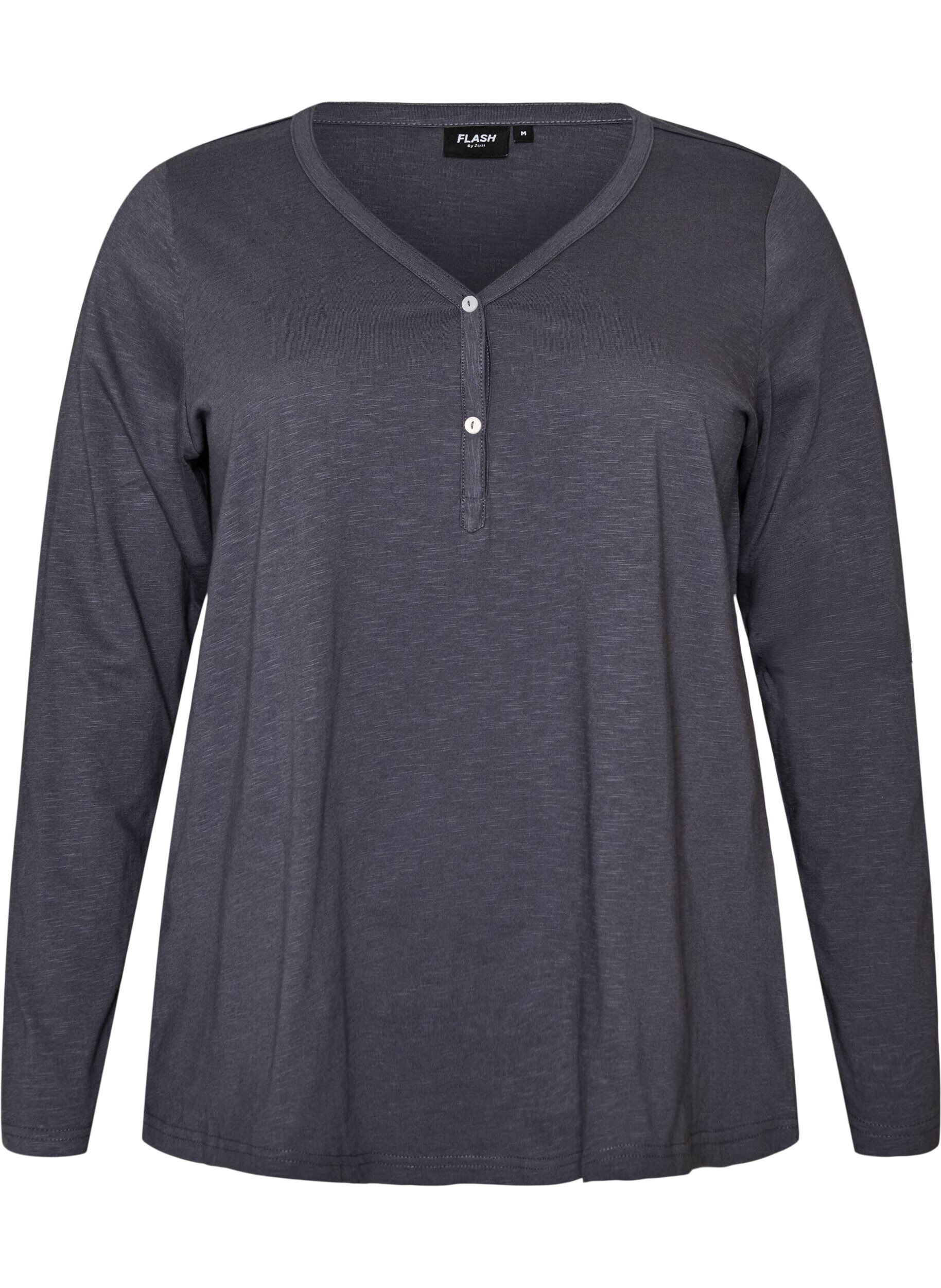 ZizziL&aring;ng&auml;rmad t-shirt med v-ringning och knappar, Bl&aring;, Packshot image number 0