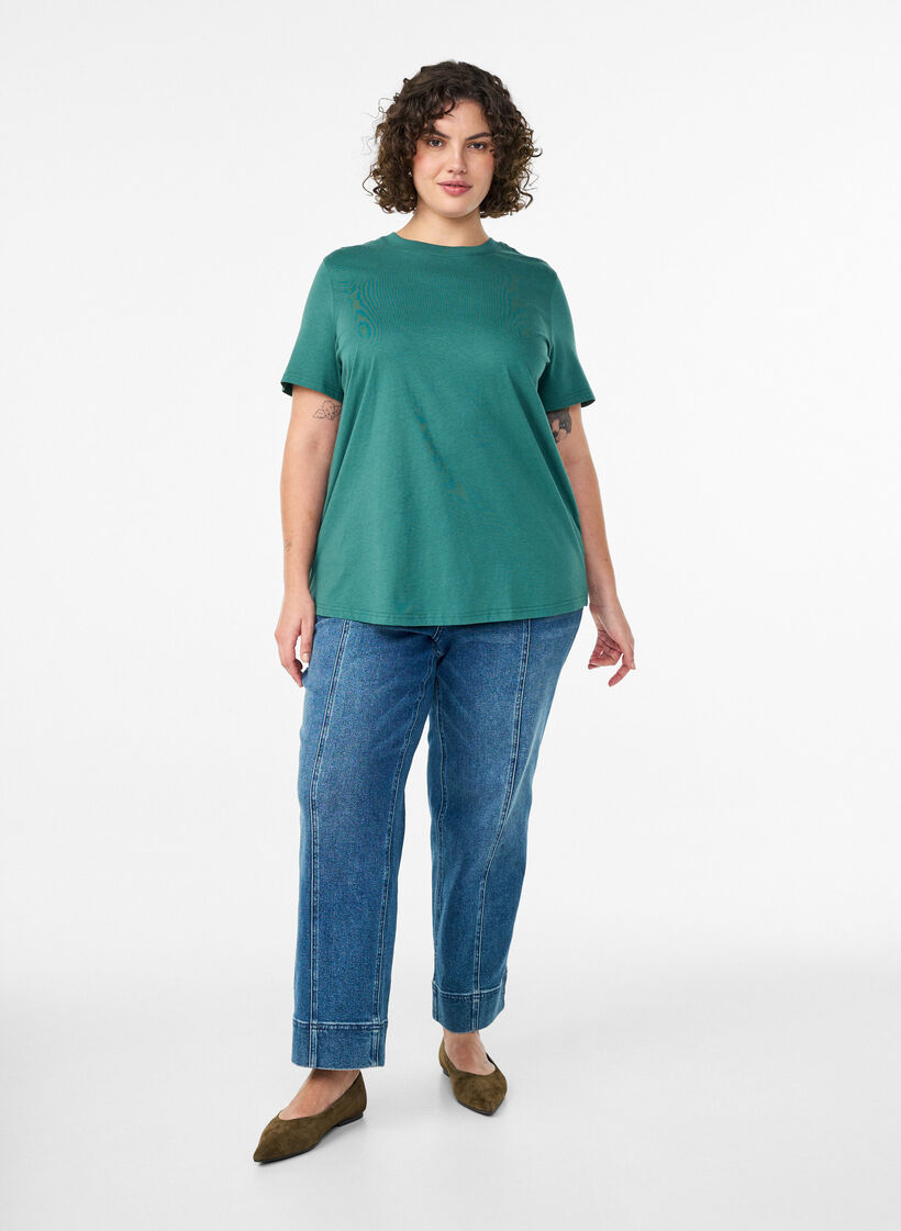 Enkel t-shirt i bomull med rund halsringning, Gr&ouml;n, Model image number 1
