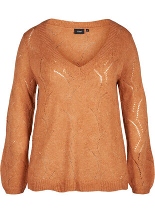 Mönstrad stickad tröja med ull, Amber Brown MEL, Packshot image number 0