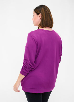 Tröja i sweatshirtmaterial med rund hals och långa ärmar, Dark Purple, Model image number 1