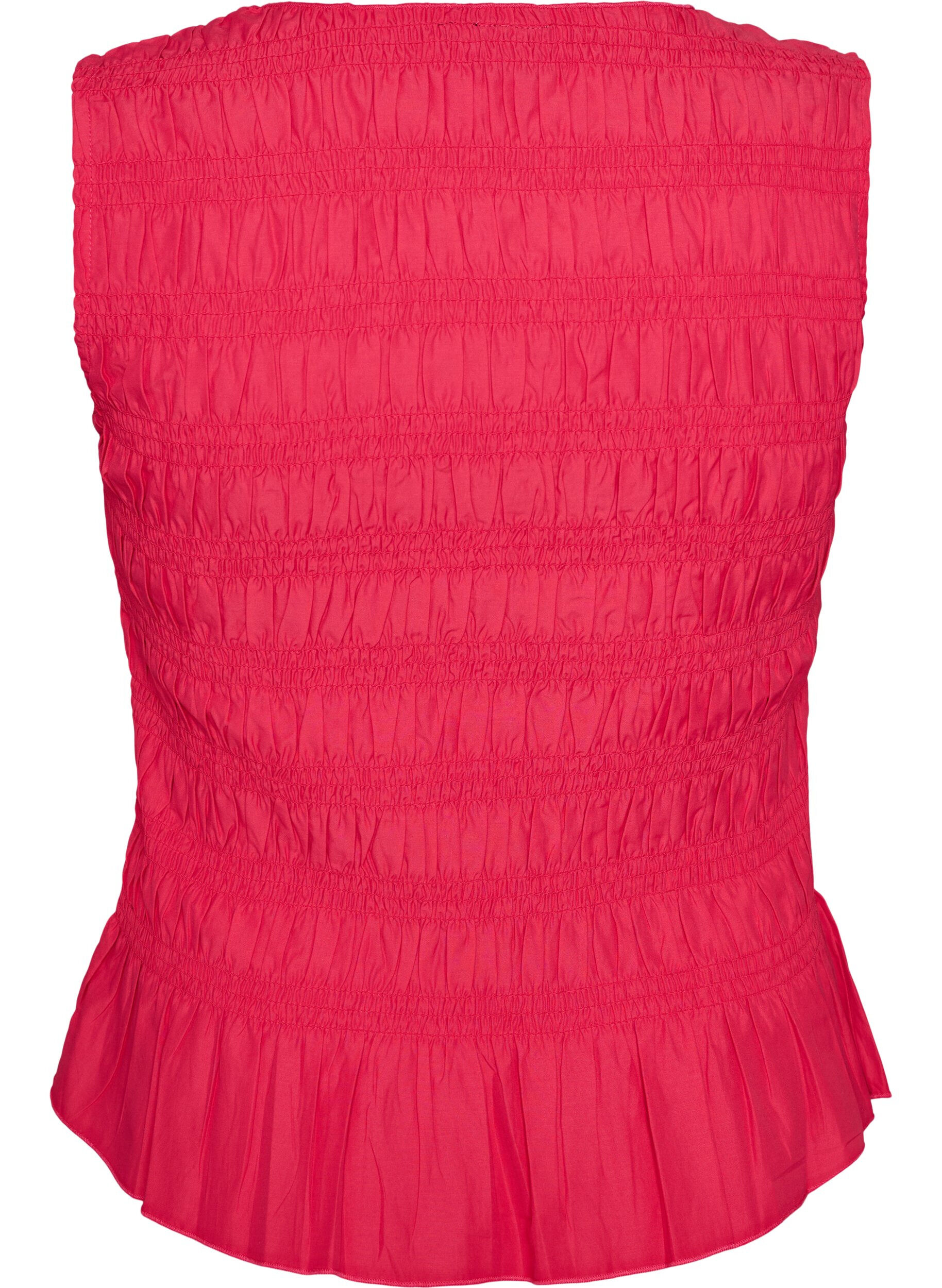 ZizziSmocktopp med b&aring;tringning och peplum, Rosa, Packshot image number 1