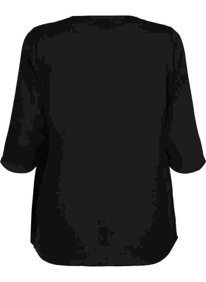 Blus med 3/4-ärmar och v-hals, Black, Packshot image number 1