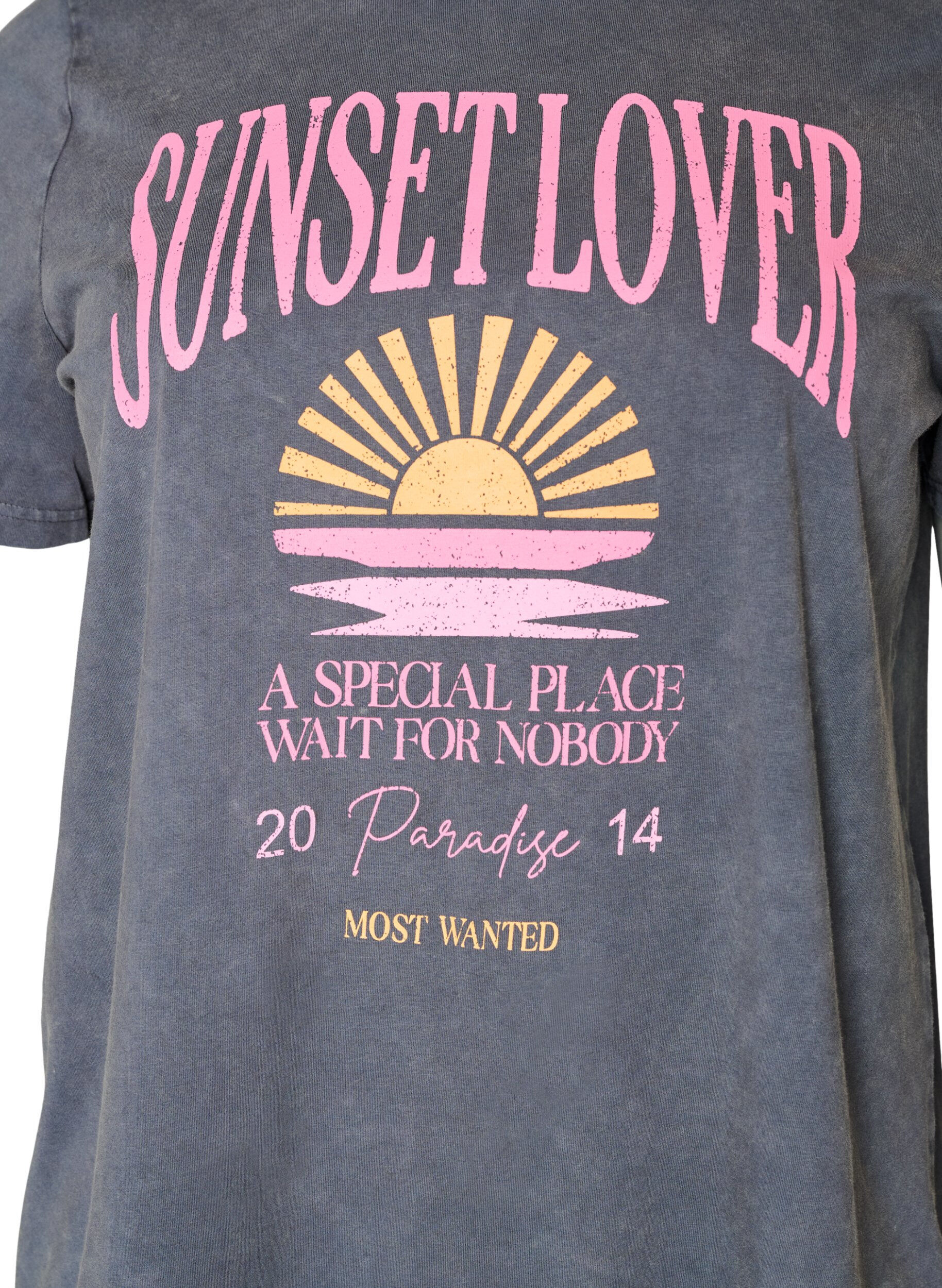 ZizziT-shirt i bomull med tryck framtill och en tv&auml;ttad look, Gr&aring;, Packshot image number 2