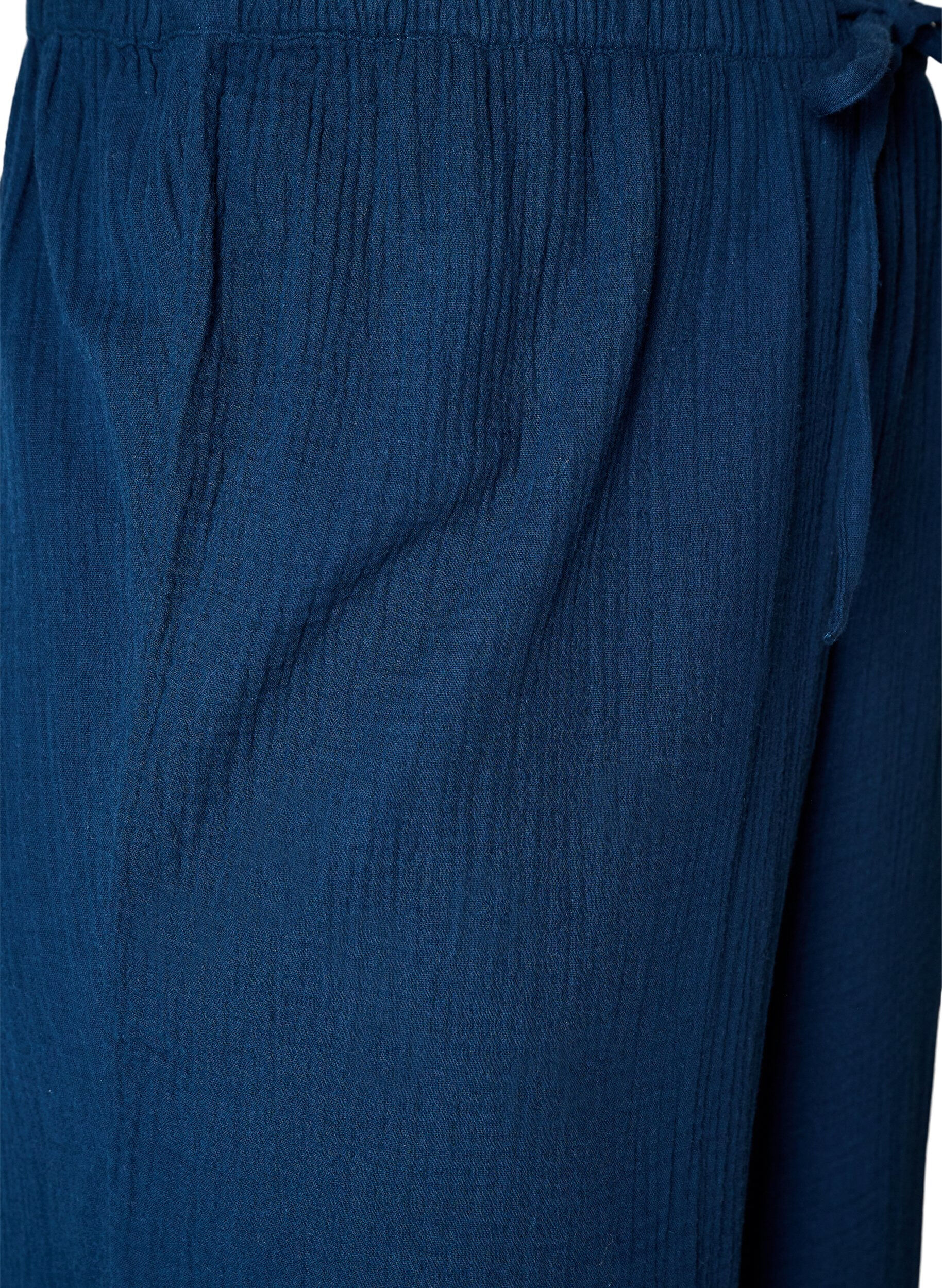 ZizziL&ouml;sa pyjamasbyxor i bomullsmuslin, Bl&aring;, Packshot image number 3