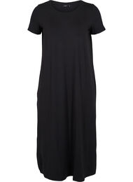 Midiklänning med korta ärmar, Black Solid