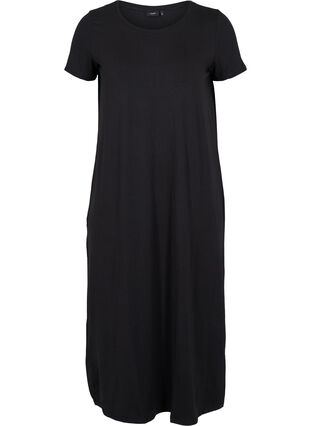 Midiklänning med korta ärmar, Black Solid, Packshot image number 0