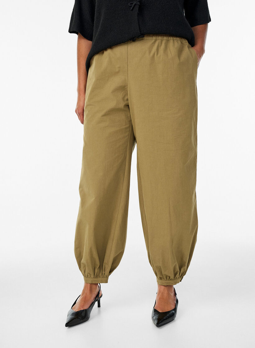 Ballongbyxor i bomull med h&ouml;g midja, Brun, Model image number 2